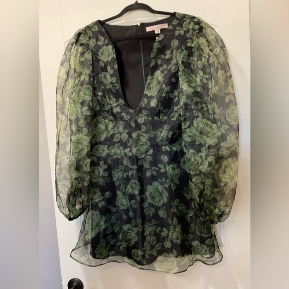 62. Hutch Green Floral Sheer Sleeve Dress, Size 10. - Picture 5 of 7